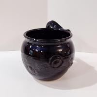 Vintage Artisan Hand Crafted Ceramic Mug, Left Handed Oversized Coffee Tea Mug, Blue and Brown Small Planter Pot