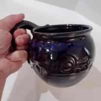 Vintage Artisan Hand Crafted Ceramic Mug, Left Handed Oversized Coffee Tea Mug, Blue and Brown Small Planter Pot
