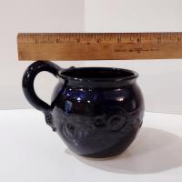 Vintage Artisan Hand Crafted Ceramic Mug, Left Handed Oversized Coffee Tea Mug, Blue and Brown Small Planter Pot
