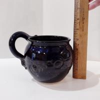 Vintage Artisan Hand Crafted Ceramic Mug, Left Handed Oversized Coffee Tea Mug, Blue and Brown Small Planter Pot