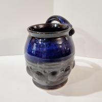 Vintage Artisan Hand Crafted Ceramic Beer Mug, Left Handed Oversized Coffee Tea Mug, Blue and Brown Small Planter Pot