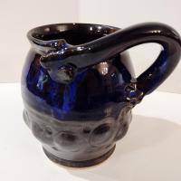 Vintage Artisan Hand Crafted Ceramic Beer Mug, Left Handed Oversized Coffee Tea Mug, Blue and Brown Small Planter Pot