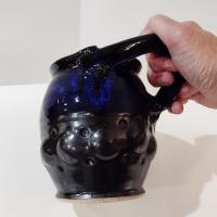 Vintage Artisan Hand Crafted Ceramic Beer Mug, Left Handed Oversized Coffee Tea Mug, Blue and Brown Small Planter Pot