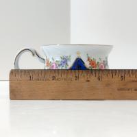 Vintage Hand Painted Floral Flat Tea Cup, Blue Gold and Pink Painted Mug