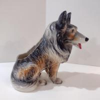 Vintage Ceramic Rough Collie Lassie Dog Planter Pot, 1950's Animal Planter