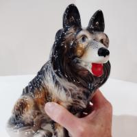 Vintage Ceramic Rough Collie Lassie Dog Planter Pot, 1950's Animal Planter