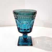Vintage Indiana Glass Colony Park Lane Teal Blue Water Wine Glass Goblet