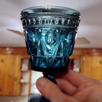 Vintage Indiana Glass Colony Park Lane Teal Blue Water Wine Glass Goblet