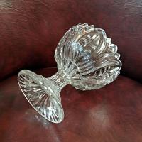 Antique Footed Cut Crystal Glass Compote, Vintage UV Reactive Glowing Glass Bowl