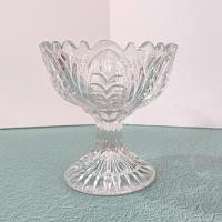 Antique Footed Cut Crystal Glass Compote, Vintage UV Reactive Glowing Glass Bowl