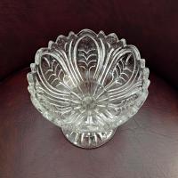 Antique Footed Cut Crystal Glass Compote, Vintage UV Reactive Glowing Glass Bowl