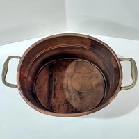Vintage Patinaed Oval Copper Jardiniere Planter Pot with Brass Handles, Turkish Copper Vessel