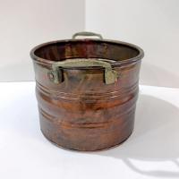 Vintage Patinaed Oval Copper Jardiniere Planter Pot with Brass Handles, Turkish Copper Vessel