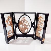 Vintage Chinese Cork Carving Folding 3 Panel Tabletop Diorama, 1970s Asian Art Screen