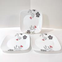 Vintage Corelle Mandarin Flower Square Luncheon Plates, Set of 3