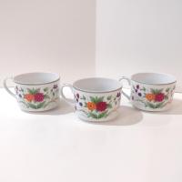 Vintage Mikasa Couture Collection Flat Tea Cups, Set of Three, Pink Blue Purple Floral Mugs
