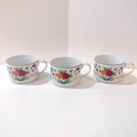 Vintage Mikasa Couture Collection Flat Tea Cups, Set of Three, Pink Blue Purple Floral Mugs