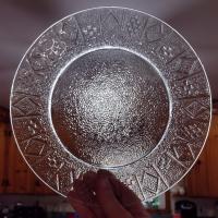 Vintage Green Glass Geometric Design Dinner Plates, Set of Two, Multiple Sets Available