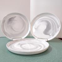 Vintage Artisinal Kitchen Supply Coupe Marble Gray Porcelain Dinner Plates, Set of 3