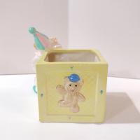 Vintage Clown and Building Block Ceramic Planter, Child's Room Decor Caddy / Holder