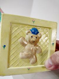 Vintage Clown and Building Block Ceramic Planter, Child's Room Decor Caddy / Holder