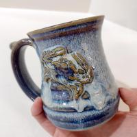 Vintage Blue Crab Ceramic Coffee Tea Mug, Hand Crafted Pottery, Cancer Zodiac Mug