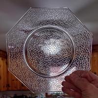Vintage L. E. Smith Glass By Cracky Clear Octagonal Luncheon Salad Plates, Set of 6, UV Reactive 1920's Glassware