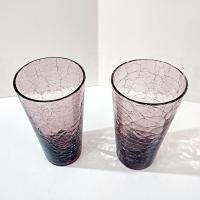 Vintage Amethyst Purple Crackle Glass Tumblers, Set of 2