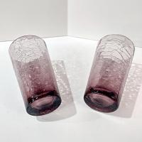 Vintage Amethyst Purple Crackle Glass Tumblers, Set of 2