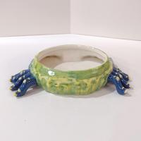Vintage Hand Painted Ceramic Crab Dip Bowl, Crab Trinket Dish, Soap Sponge Holder