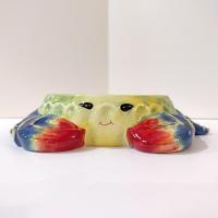 Vintage Hand Painted Ceramic Crab Dip Bowl, Crab Trinket Dish, Soap Sponge Holder