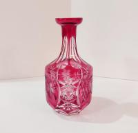 Vintage Nachtmann Traube Cranberry Cut Crystal Glass Whiskey Decanter, Red Crystal Vase