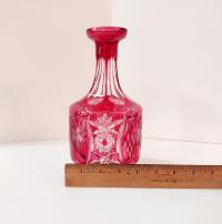 Vintage Nachtmann Traube Cranberry Cut Crystal Glass Whiskey Decanter, Red Crystal Vase