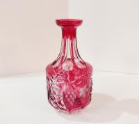 Vintage Nachtmann Traube Cranberry Cut Crystal Glass Whiskey Decanter, Red Crystal Vase
