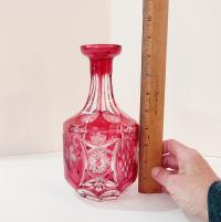 Vintage Nachtmann Traube Cranberry Cut Crystal Glass Whiskey Decanter, Red Crystal Vase