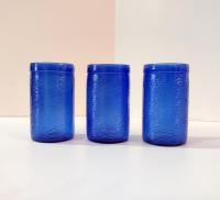 Vintage Gelado Brazil Cobalt Blue Crinkle Glass Juice Glasses, Set of Three