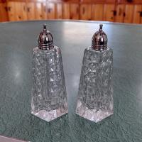 Vintage Cut Glass Diamond Shaped Salt and Pepper Shaker Set