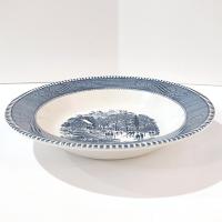Vintage Royal Currier and Ives Early Winter Rimmed Soup Bowl,  Blue Transferware Serving Bowl, MCM Retro Americana China