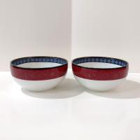 Vintage Dansk Ruby Flowers Quiltings Fruit Cereal Bowls, Set of Two