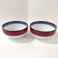 Vintage Dansk Ruby Flowers Quiltings Fruit Cereal Bowls, Set of Two