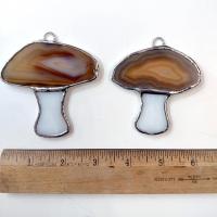 Mushrooms Agate Geode and Stained Glass Suncatchers, Set of Two