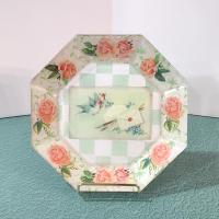 Vintage Roses, Birds, and Letters Decoupage Octagonal Glass Plate
