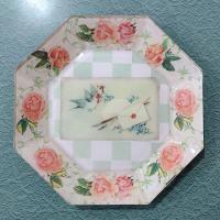 Vintage Roses, Birds, and Letters Decoupage Octagonal Glass Plate