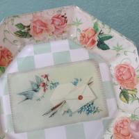 Vintage Roses, Birds, and Letters Decoupage Octagonal Glass Plate