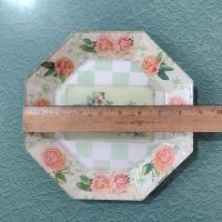 Vintage Roses, Birds, and Letters Decoupage Octagonal Glass Plate