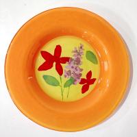 Vintage BT Dibbern Kristina Orange and Red Hand Painted Floral Salad Dessert Plates, Set of Two