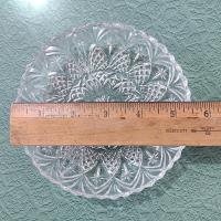 Vintage Clear Pressed Glass Divided 3 Section Sauce Relish Bowls, Set of 2, Pineapple and Crisscross Design