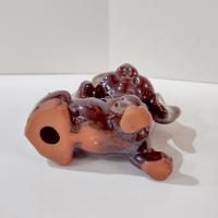Vintage Ceramic Redware Brown Puppy Dog Figurine with Green Eyes