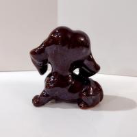 Vintage Ceramic Redware Brown Puppy Dog Figurine with Green Eyes