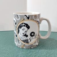 Vintage 1950's Style Graphic Woman with Donut Coffee Mug, Funny Donut Saying Oversized Mug, Fitness Donut in my Mouth